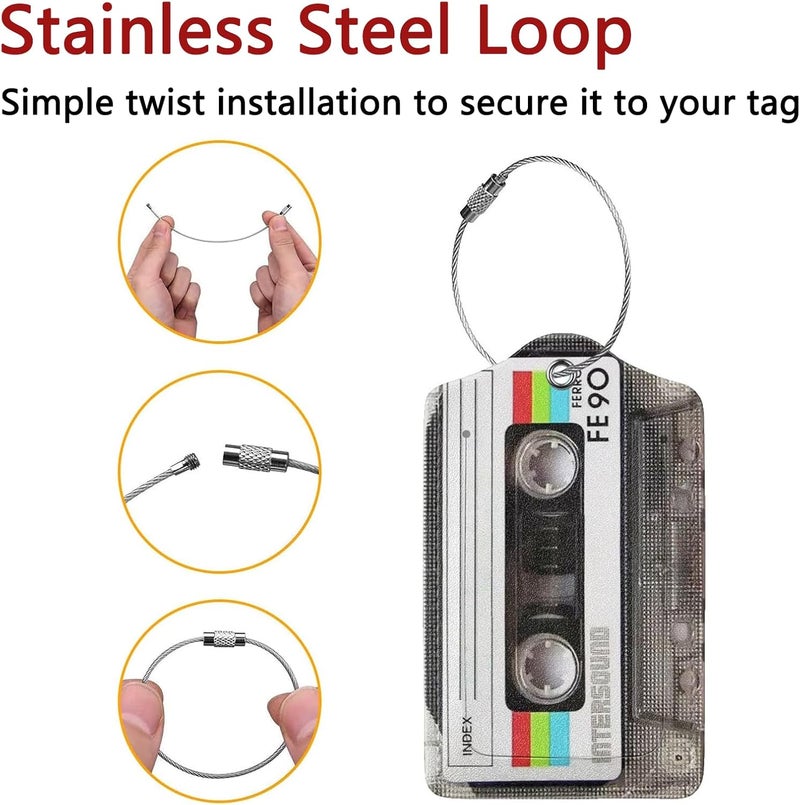 GACCAP 2 Pack Luggage Tags for Suitcase, Privacy Cover ID Label with Stainless Steel and Address Card for Travel Bag Backpack Cruise Ship Essentials Tag Women Men - Retro Cassette Tape - Image 2